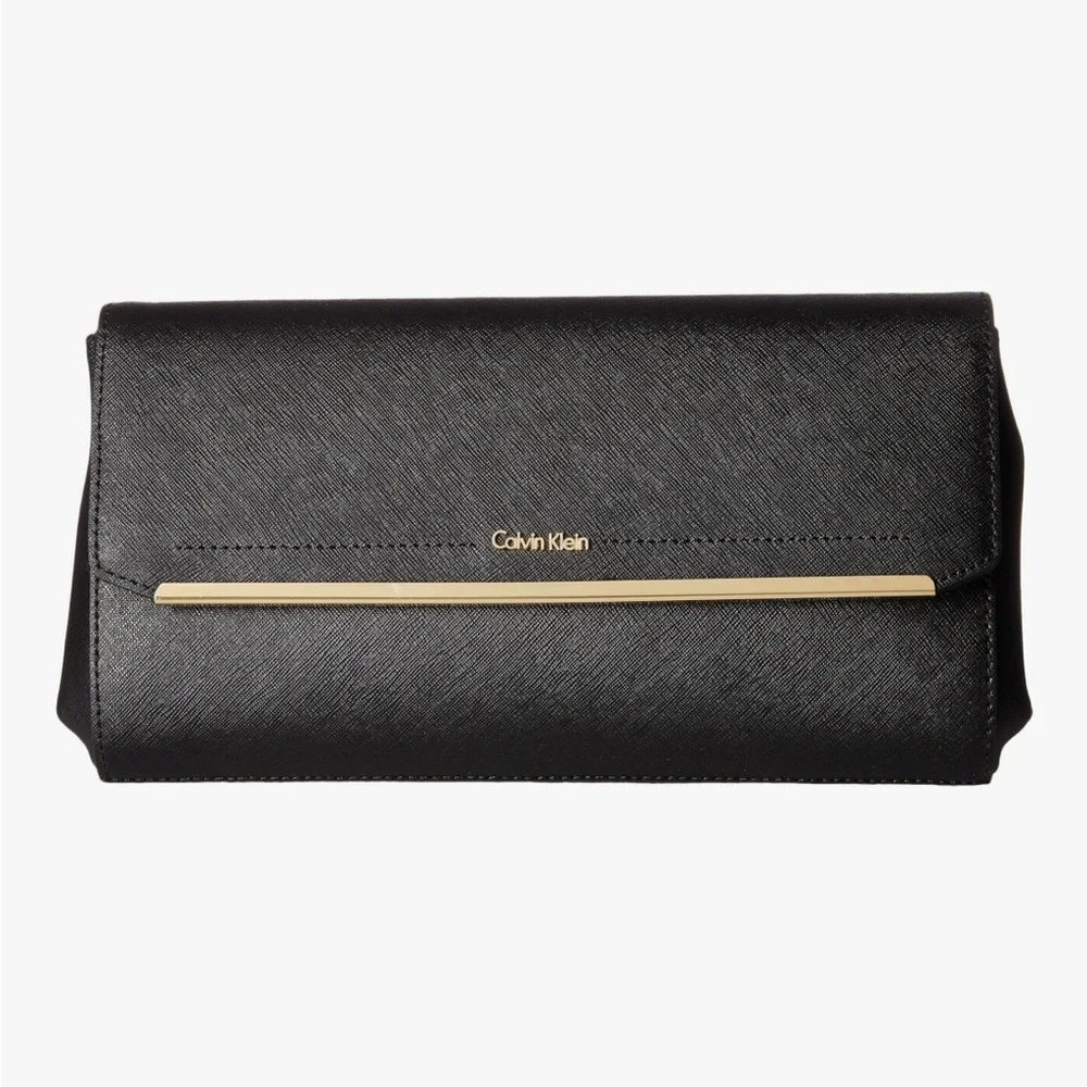 NEW Calvin Klein Cindy Saffiano Clutch Shoulder Bag β Black π€ - Picture 2 of 12